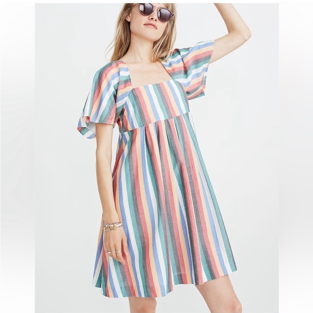 Madewell Square-Neck Mini Dress in Festival Stripe
